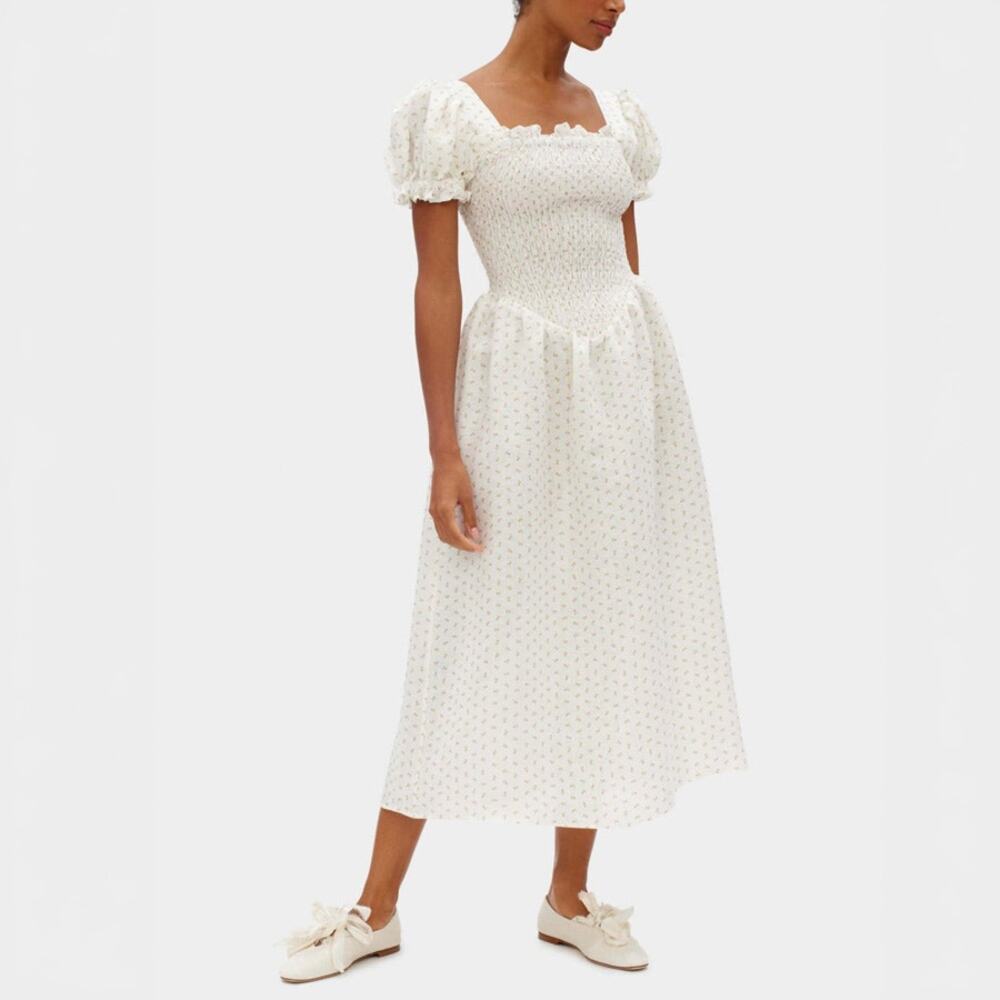Sleeper Belle Linen Cottagecore Dress in Garden Roses Size S